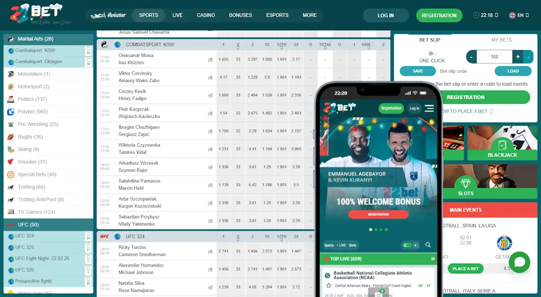 22Bet MMA Betting Screenshot
